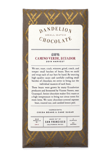 Dandelion Chocolate Chocolate Bar Camino Verde, Ecuador 85% 2019 Harvest Single-Origin Chocolate Bar