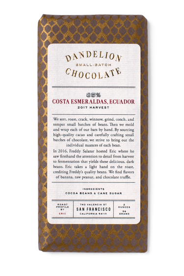 Dandelion Chocolate Chocolate Bar Costa Esmeraldas, Ecuador 85% 2017 Harvest Single-Origin Chocolate Bar