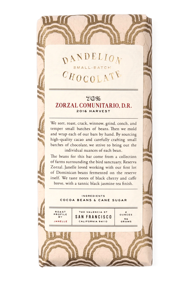 Dandelion Chocolate Chocolate Bar Zorzal Comunitario, Dominican Republic 70% 2016 Harvest -